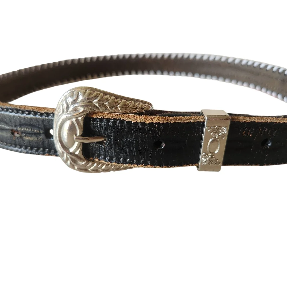 Beaded Leather Belt with Silver Buckle Small Thunderbird